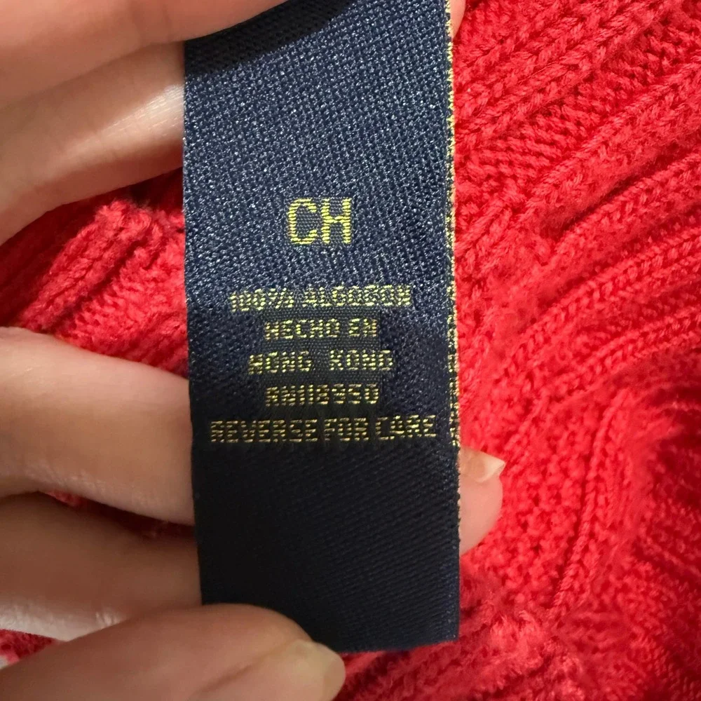 Polo by Ralph Lauren Red Cable-Knit Zip Front Cardigan